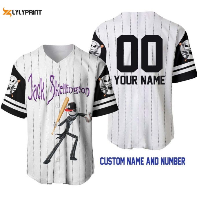 Personalized Jack Skellington All Over Print Pinstripe Baseball Jersey 1