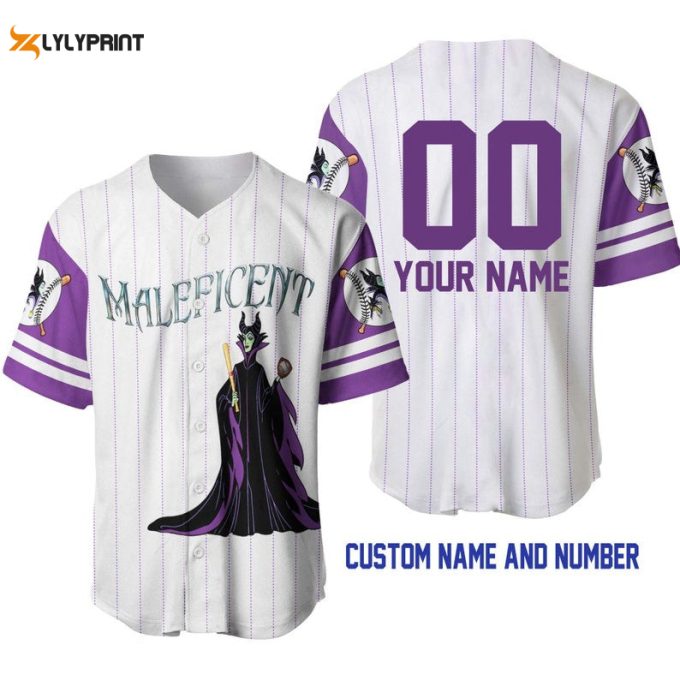 Personalized Maleficent All Over Print Pinstripe Baseball Jersey 1