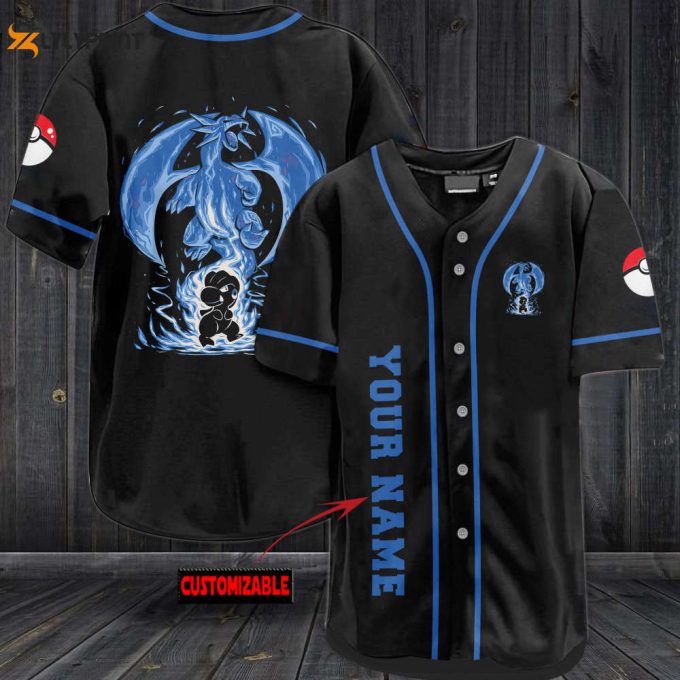 Personalized Powerful Blue Pokemon Baseball Jersey 1