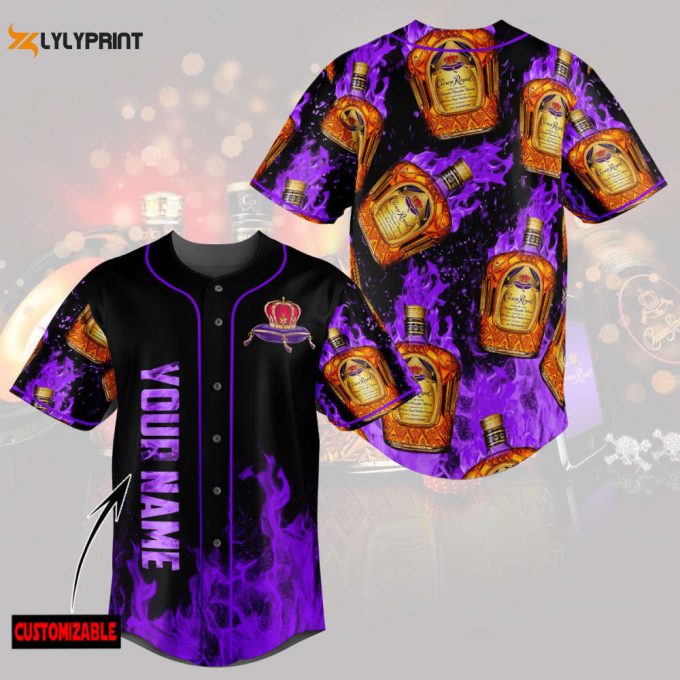 Personalized Purple Flame Crown Royal All Over Print Unisex Baseball Jersey 1