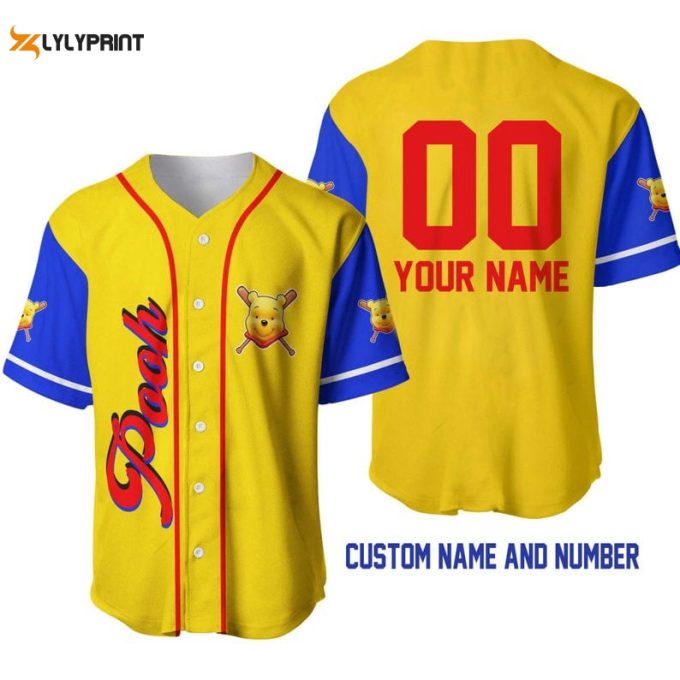 Personalized Winnie The Pooh All Over Print Baseball Jersey 1