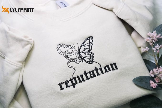 Reputation Ts Embroidered Sweatshirt,Reputation Snake Ts Inspired Sweatshirt, Taylor Swiftie Gift, Butterfly Snake Swiftie Reputation Shirt 1