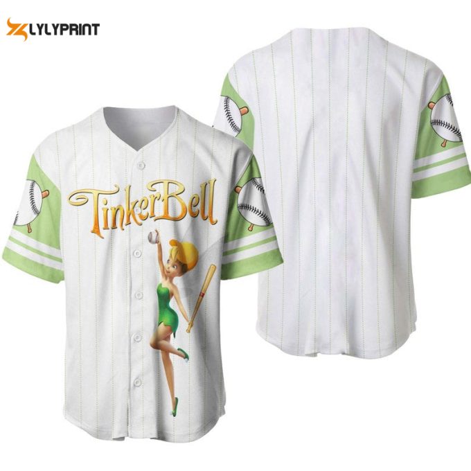 Tinker Bell All Over Print Pinstripe Baseball Jersey 1