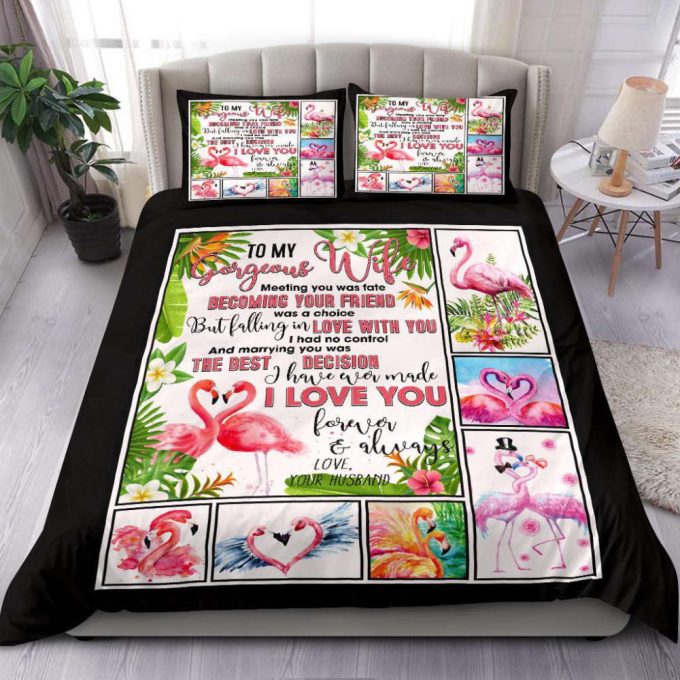 To My Gorgeous Wife Flamingo Duvet Cover Bedding Set Gift For Fans 2