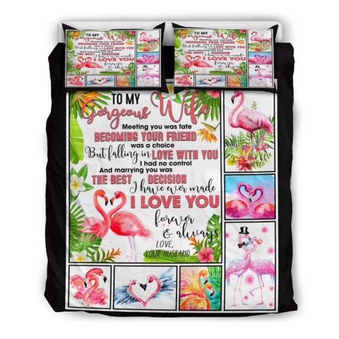 To My Gorgeous Wife Flamingo Duvet Cover Bedding Set Gift For Fans 4