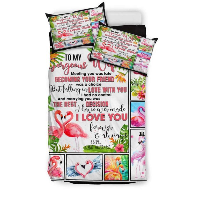 To My Gorgeous Wife Flamingo Duvet Cover Bedding Set Gift For Fans 5