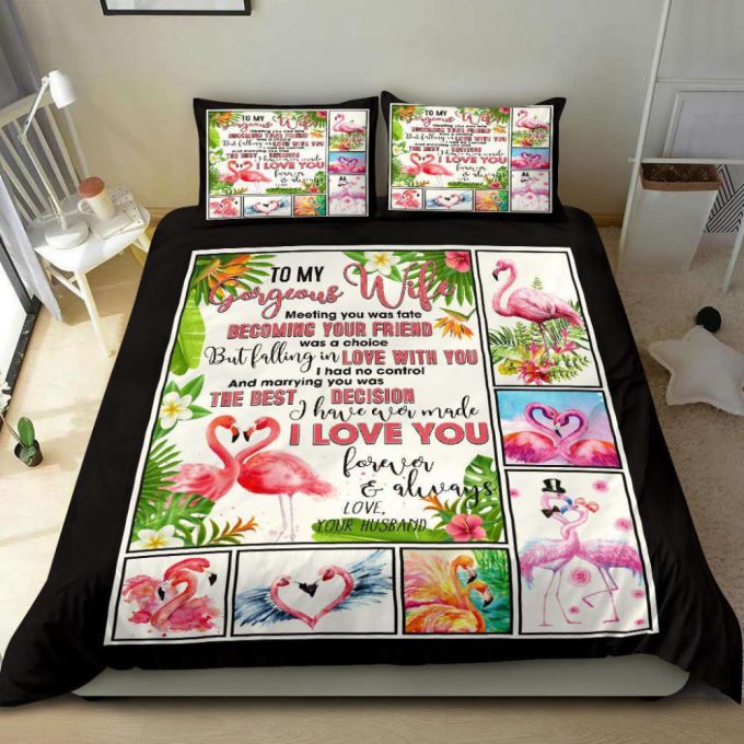 To My Gorgeous Wife Flamingo Duvet Cover Bedding Set Gift For Fans 7