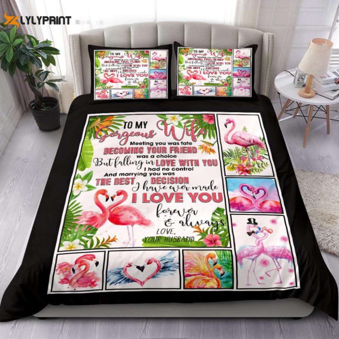 To My Gorgeous Wife Flamingo Duvet Cover Bedding Set Gift For Fans 1