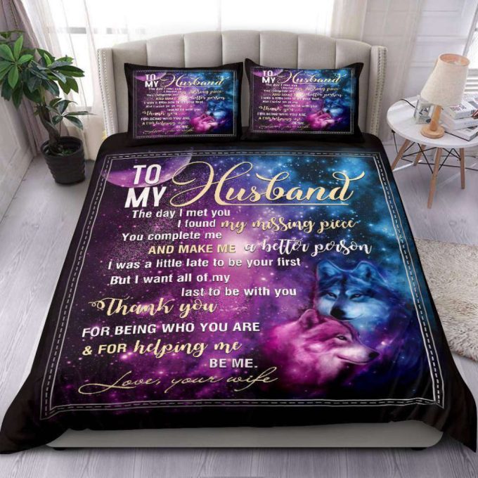 To My Hus Band Wolf Galaxy Duvet Cover Bedding Set Gift For Fans 3