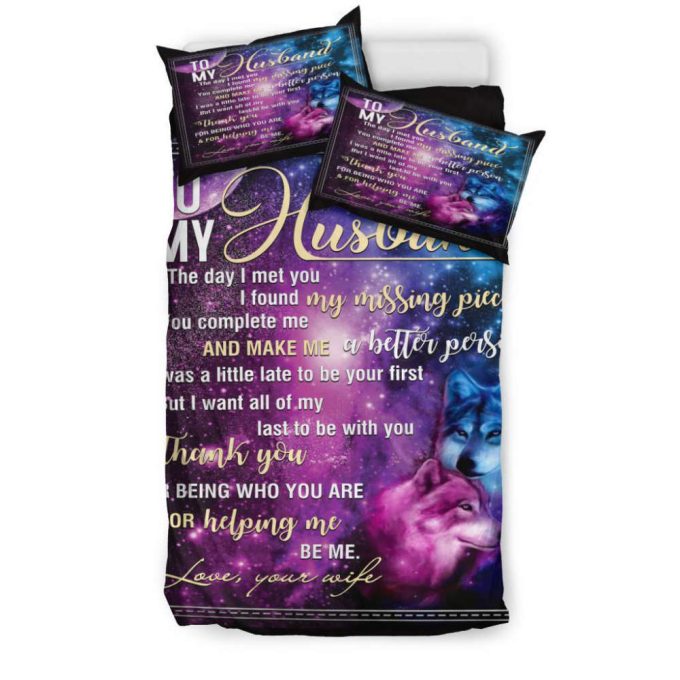 To My Hus Band Wolf Galaxy Duvet Cover Bedding Set Gift For Fans 8