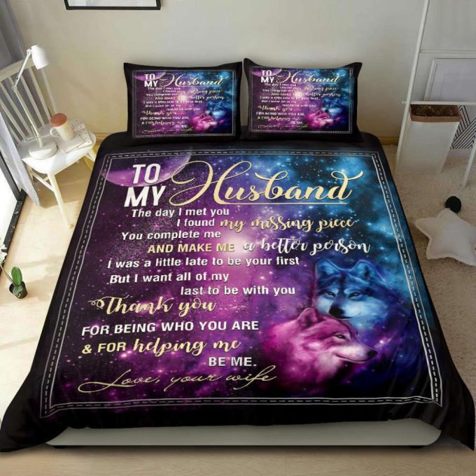 To My Hus Band Wolf Galaxy Duvet Cover Bedding Set Gift For Fans 4