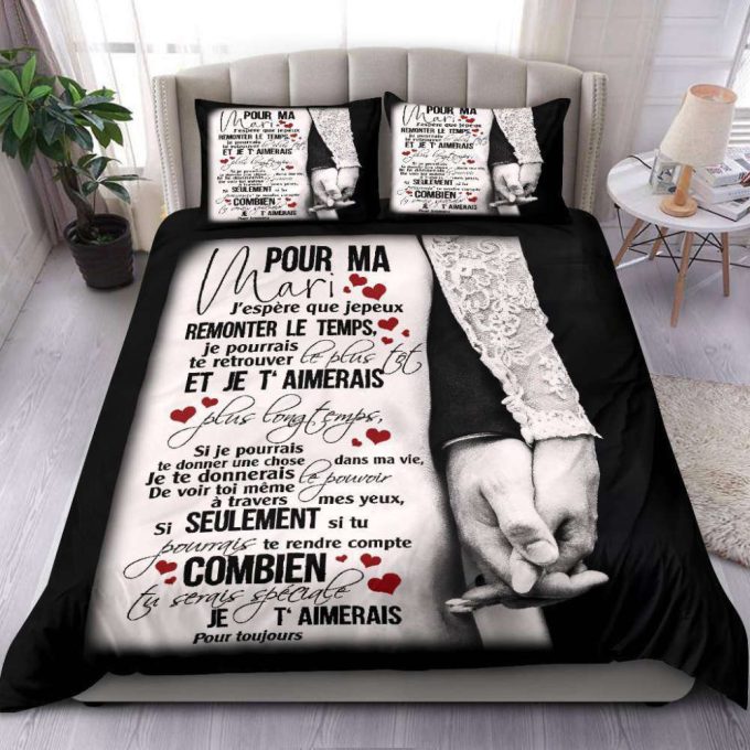 To My Husband Frech Black White Duvet Cover Bedding Set Gift For Fans 2