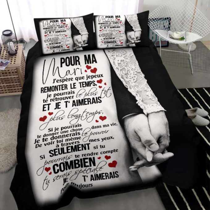 To My Husband Frech Black White Duvet Cover Bedding Set Gift For Fans 6