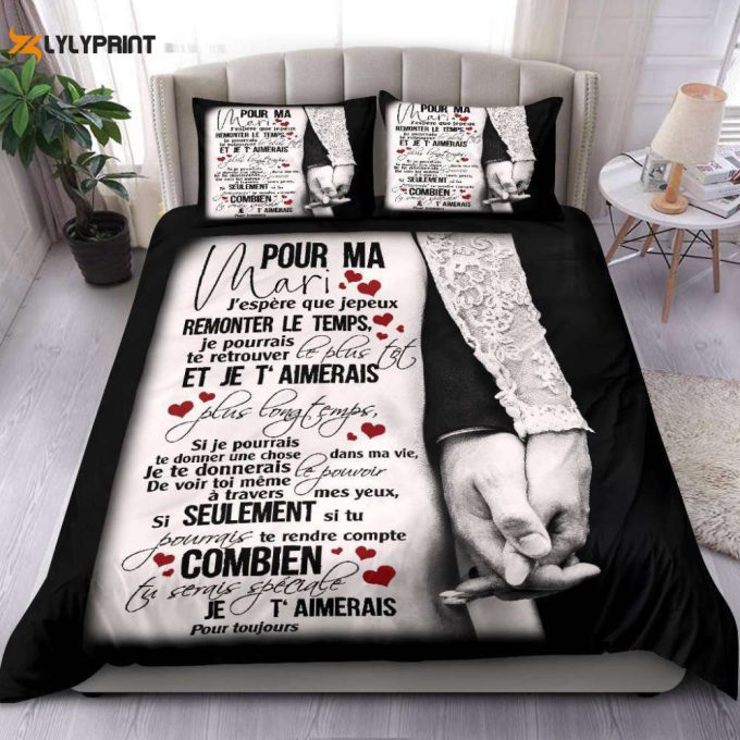 To My Husband Frech Black White Duvet Cover Bedding Set Gift For Fans 1