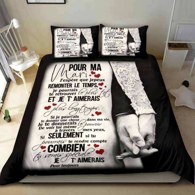 To My Husband Frech Black White Duvet Cover Bedding Set Gift For Fans 8