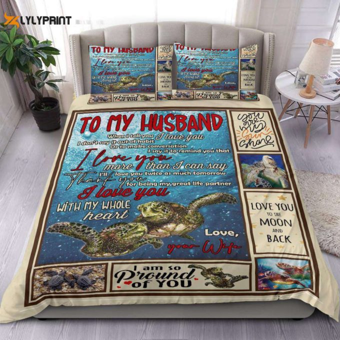 To My Husband Turtle Art Duvet Cover Bedding Set Gift For Fans 1