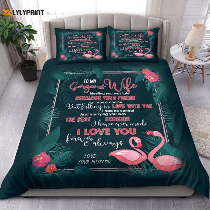 To My Wife Flamingo Duvet Cover Bedding Set Gift For Fans 1