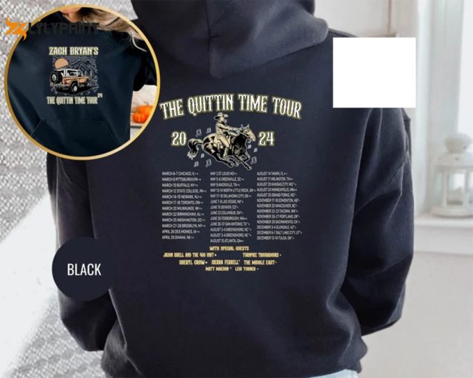 Zach Bryan The Quittin Time 2024 Tour Hoodie, Country Music Singer, American Heartbreak Sweatshirt, Western Cowboy Sweatshirt, Gift For Fan 1