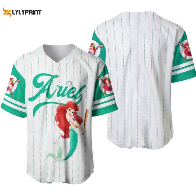 Ariel Princess The Little Mermaid All Over Print Pinstripe Baseball Jersey 1