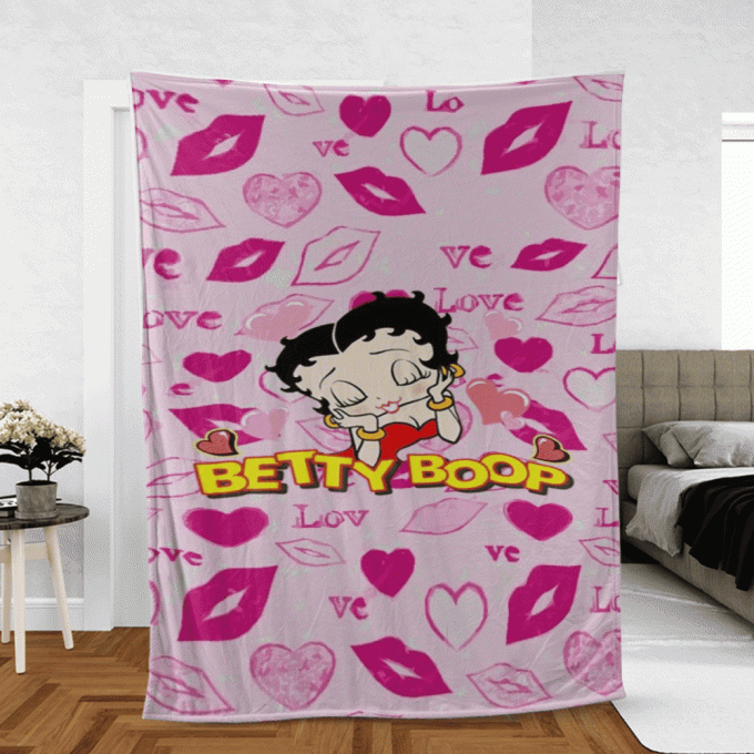 Betty Boop Kiss Love Sherpa Fleece Quilt Blanket Bl2331, Gift For Fan Home Decor, Gift For Fan Home Decor 2