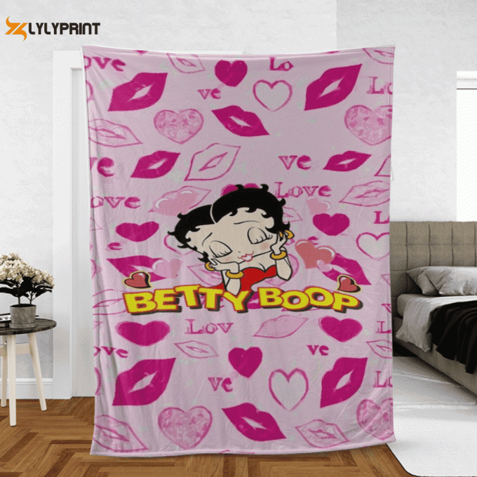 Betty Boop Kiss Love Sherpa Fleece Quilt Blanket Bl2331, Gift For Fan Home Decor, Gift For Fan Home Decor 1