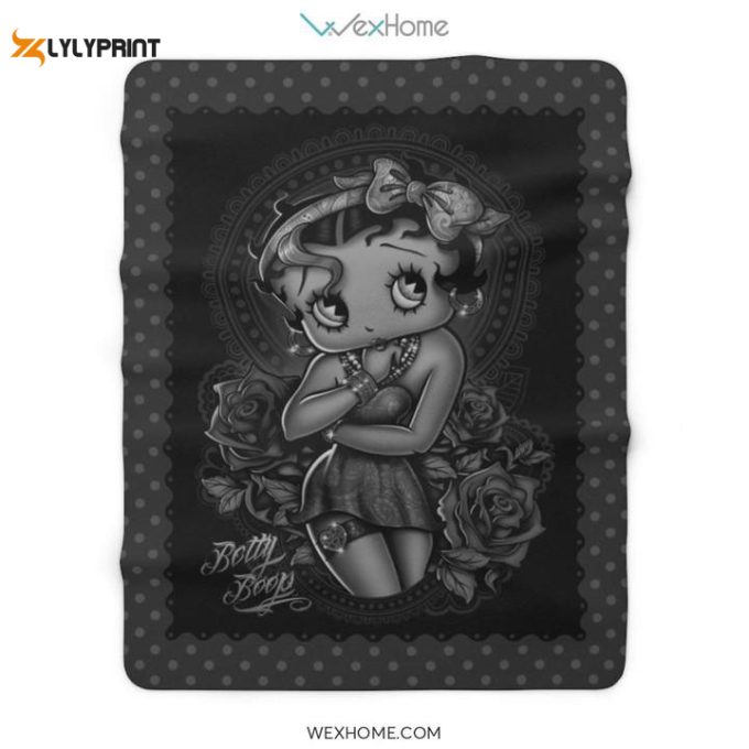 Betty Boop Tatoo Pattern With Rose Sherpa Sherpa Fleece Quilt Blanket Bl2849, Gift For Fan Home Decor, Gift For Fan Home Decor 1