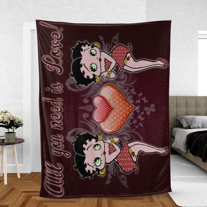 Betty Boop Valentine’s Day Sherpa Fleece Quilt Blanket Bl1746, Gift For Fan Home Decor, Gift For Fan Home Decor 2