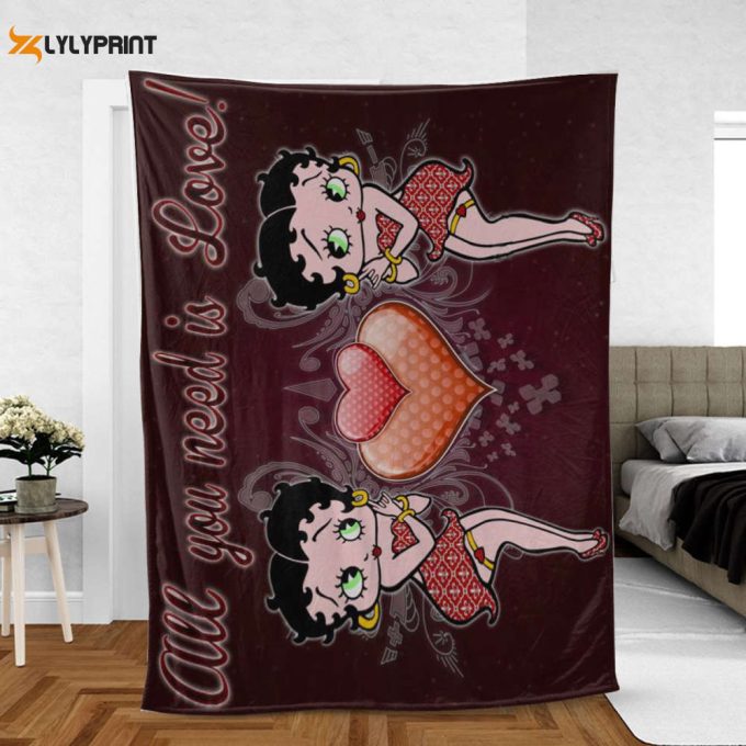 Betty Boop Valentine’s Day Sherpa Fleece Quilt Blanket Bl1746, Gift For Fan Home Decor, Gift For Fan Home Decor 1