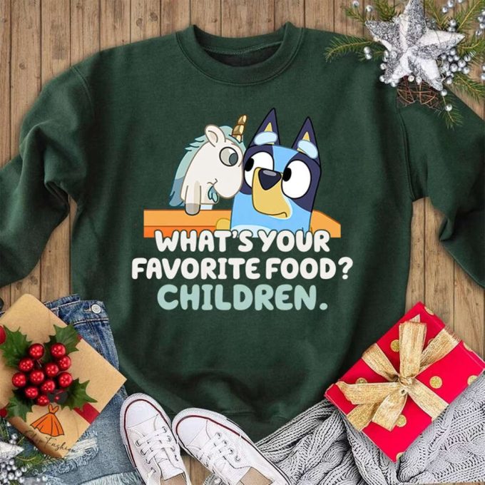 Bluey Unicorse Shirt, Blue Heeler Shirt, Dad Shirt, Mum Shirt, Bandit Shirt, Blue Bingo Shirt Bluey Birthday Party What'S Your Favorite Food 2