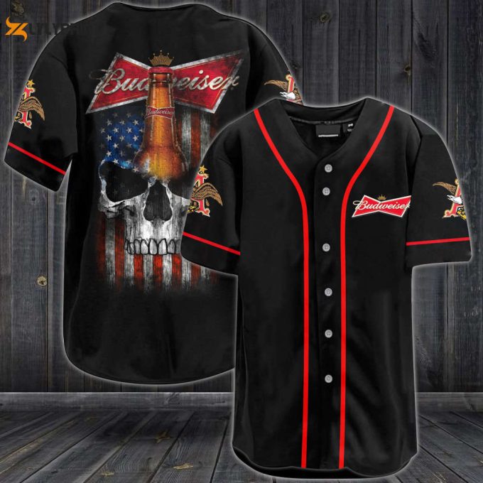 Budweiser Usa Flag Skull All Over Print Unisex Baseball Jersey 1