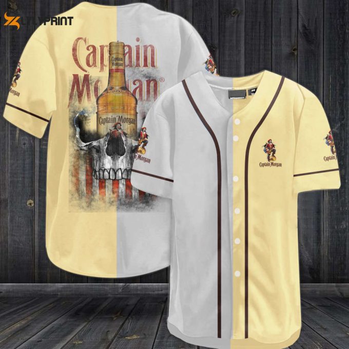 Captain Morgan Skull Usa Flag All Over Print Unisex Baseball Jersey Yellow 1