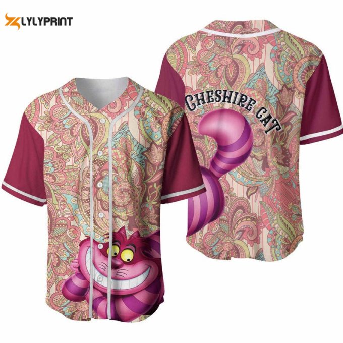 Cheshire Cat Disney Flowery Pattern All Over Print Baseball Jersey 1