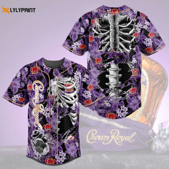 Crown Royal Flowery Skeleton All Over Print Unisex Baseball Jersey 1