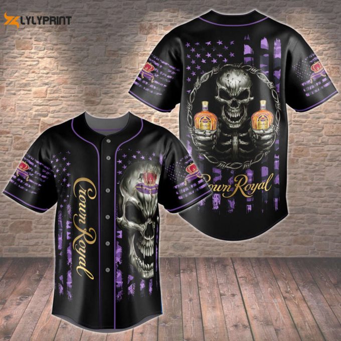 Crown Royal Smiling Skull Usa Flag Pattern All Over Print 3D Unisex Baseball Jersey 1