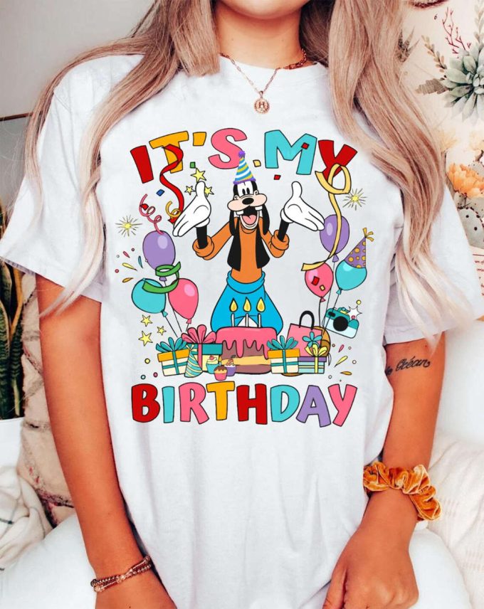 Custom Disney Mickey And Friends Balloon It'S My Birthday Presents T-Shirt | All Characters Birthday Party Squad Family Matching Tee 2