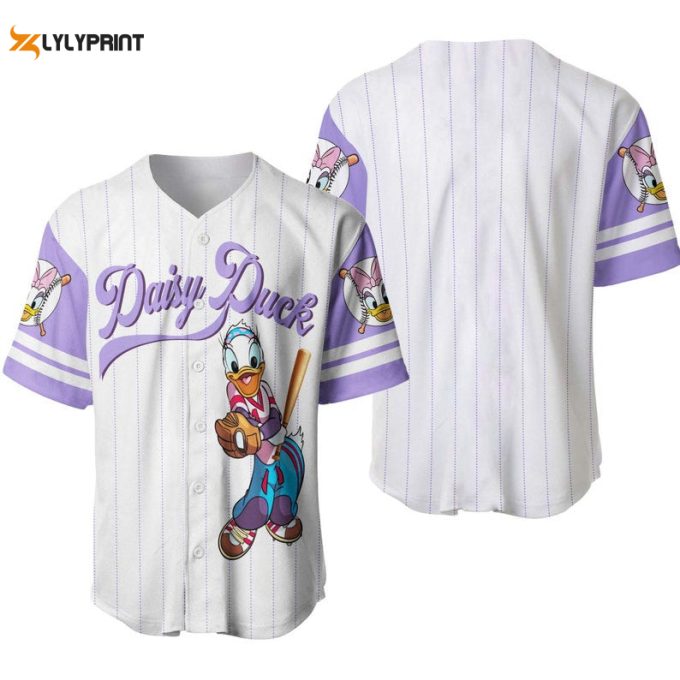 Daisy Duck All Over Print Pinstripe Baseball Jersey 1