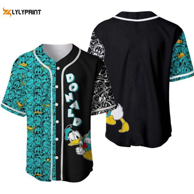 Donald Duck Pattern All Over Print Baseball Jersey &Amp;Amp; Turquoise 1