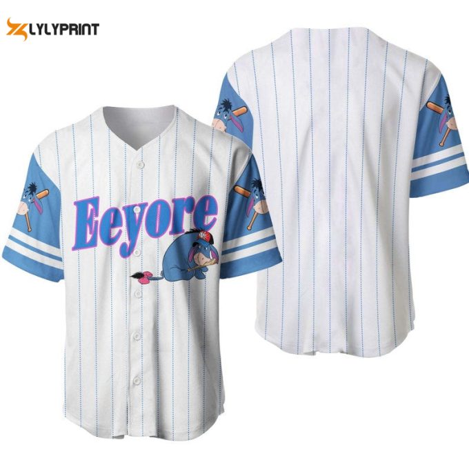 Eeyore Donkey Winnie The Pooh All Over Print Pinstripe Baseball Jersey 1