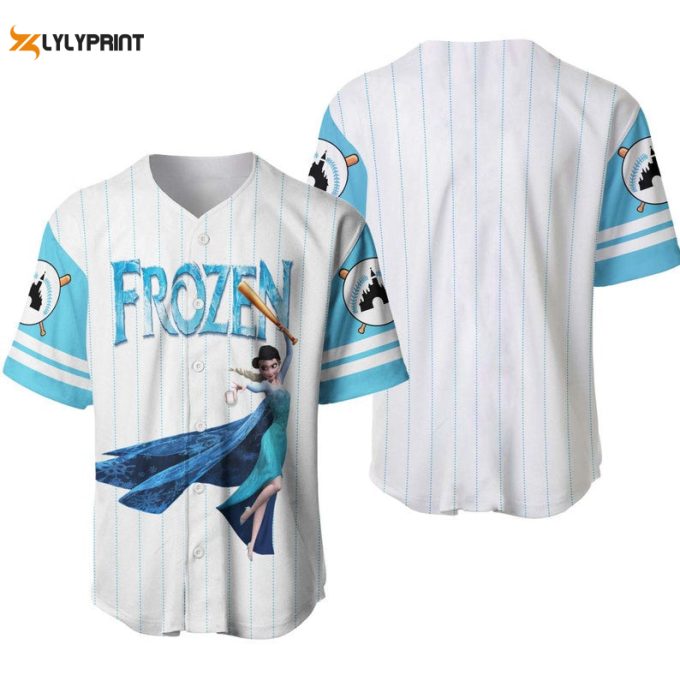 Elsa Princess Frozen All Over Print Pinstripe Baseball Jersey 1