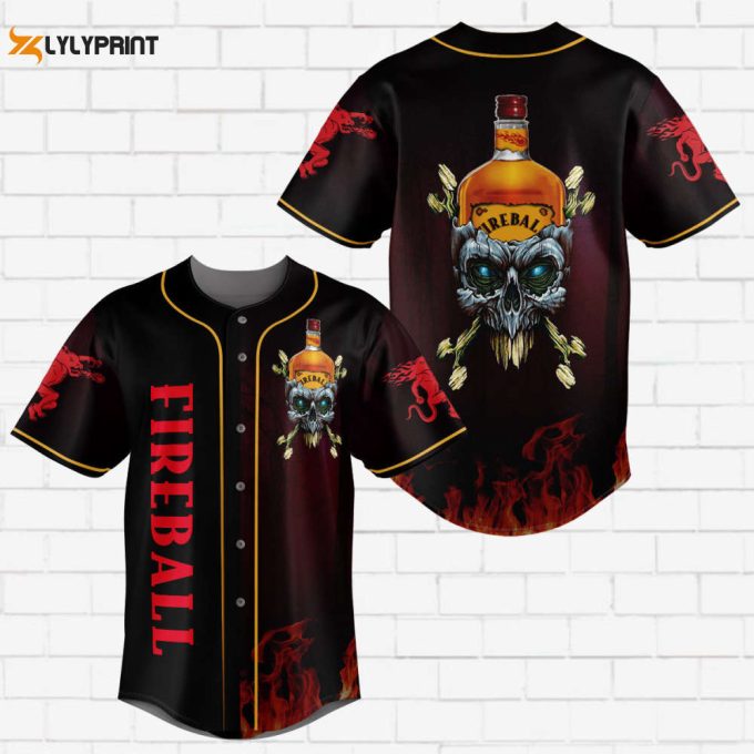 Fireball Flowery Skull Red Flame All Over Print Unisex Baseball Jersey 1