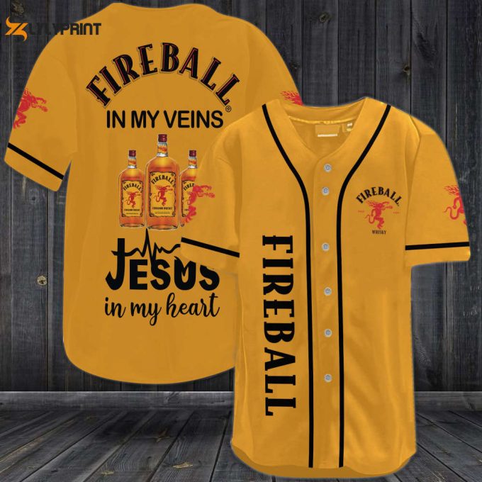 Fireball In My Veins Jesus In My Heart Baseball Jersey 1