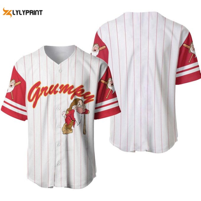 Grumpy Dwarf Snow White All Over Print Pinstripe Baseball Jersey 1