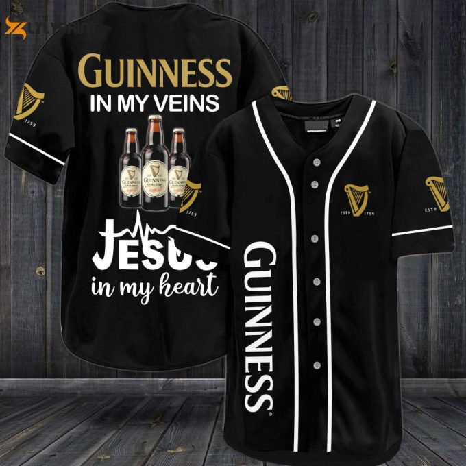 Guinness In My Veins Jesus In My Heart Baseball Jersey 1