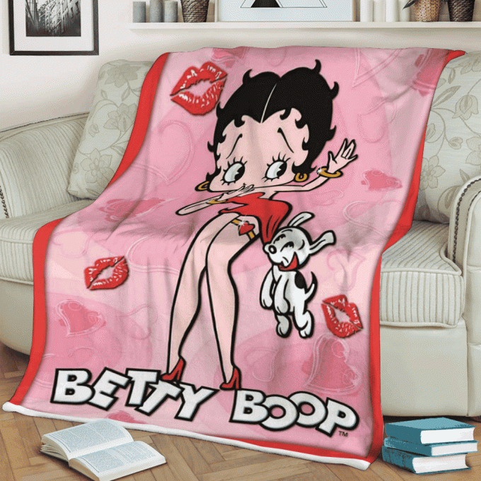 Happy Valentines Day Betty Boop Kiss Love Sherpa Fleece Quilt Blanket Bl1656, Gift For Fan Home Decor, Gift For Fan Home Decor 2