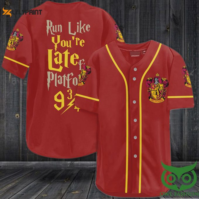 Harry Potter Gryffindor Run For Platform 9 3/4 Baseball Jersey Shirt 1