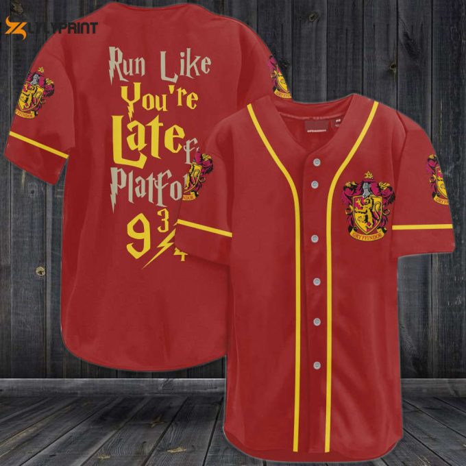 Harry Potter Run Like You'Re Late For Platform 9 3/4 Baseball Jersey Red 1