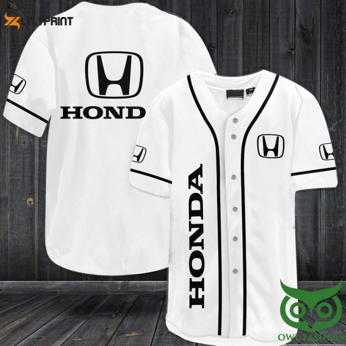 Honda White And Black Baseball Jersey Shirt 1