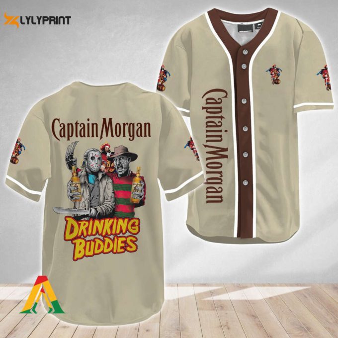 Horror Freddy &Amp;Amp; Jason Drinking Buddies Captain Morgan Baseball Jersey 1