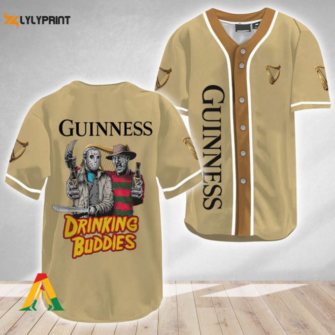 Horror Freddy &Amp;Amp; Jason Drinking Buddies Guinness Beer Baseball Jersey 1