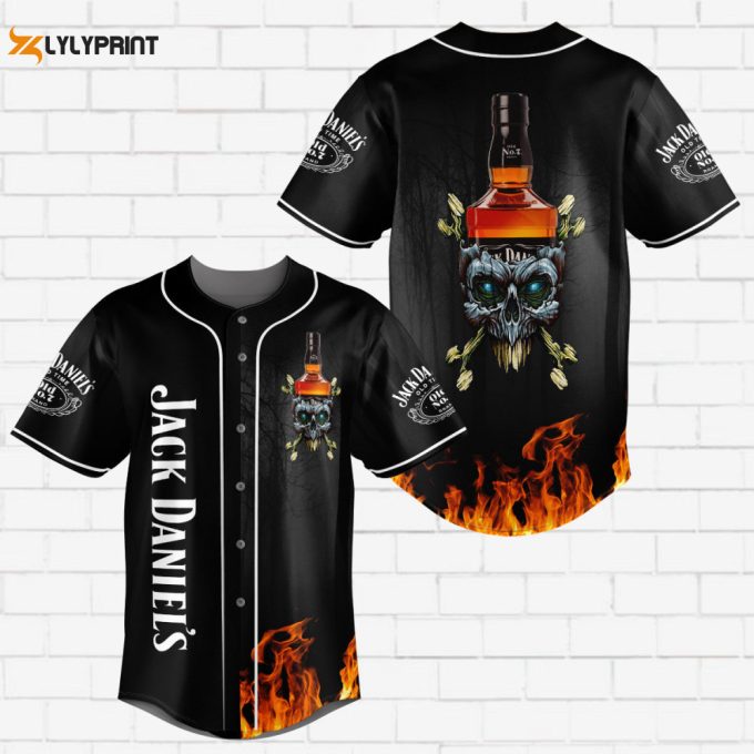 Jd Flowery Skull Fire All Over Print 3D Unisex Baseball Jersey 1